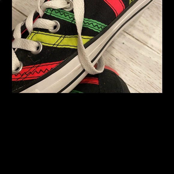 Converse black low top canvas with neon stripes 6 - Picture 4 of 7